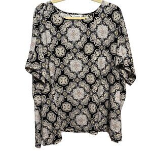 Croft & Barrow Womens 1X Black Medallion Print Top